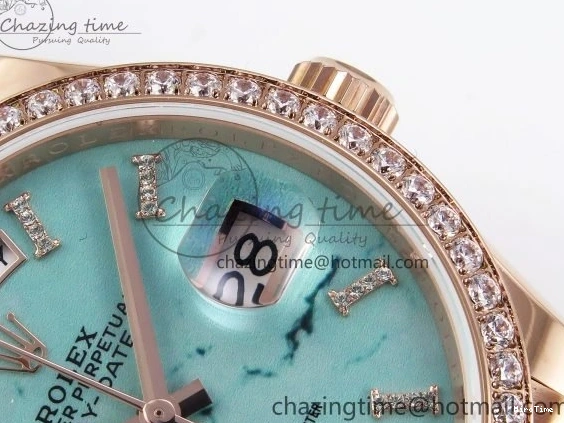 MiroTime 0321 ZipUp Day Date 36 RG TWSF Best Edition Blue Roman Diamonds Dial Diamonds Bezel on RG Bracelet A 1607
